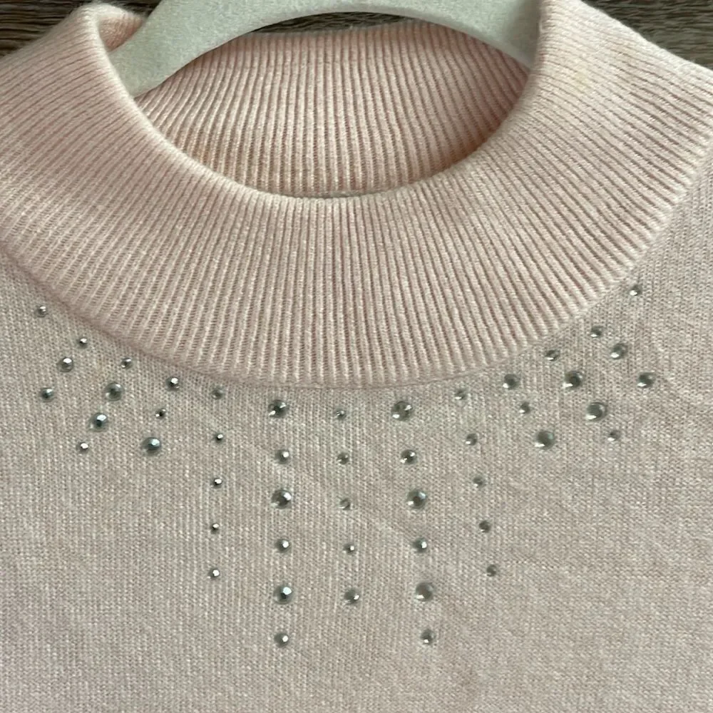 Mercer Street Studio Ladies Pink Crew Neck Sweater With Rhinestones, Size Large